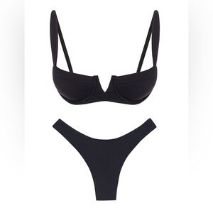 Narecte Sexy Plus Size Two Piece Bikini Swimsuit Women’s Size 2XL Black V Cut